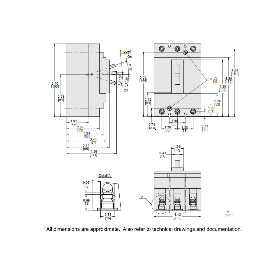 Square D HJL36025 Circuit Breaker | 600V 25A 3P 65kA@480V Feed-Thru Powerpact