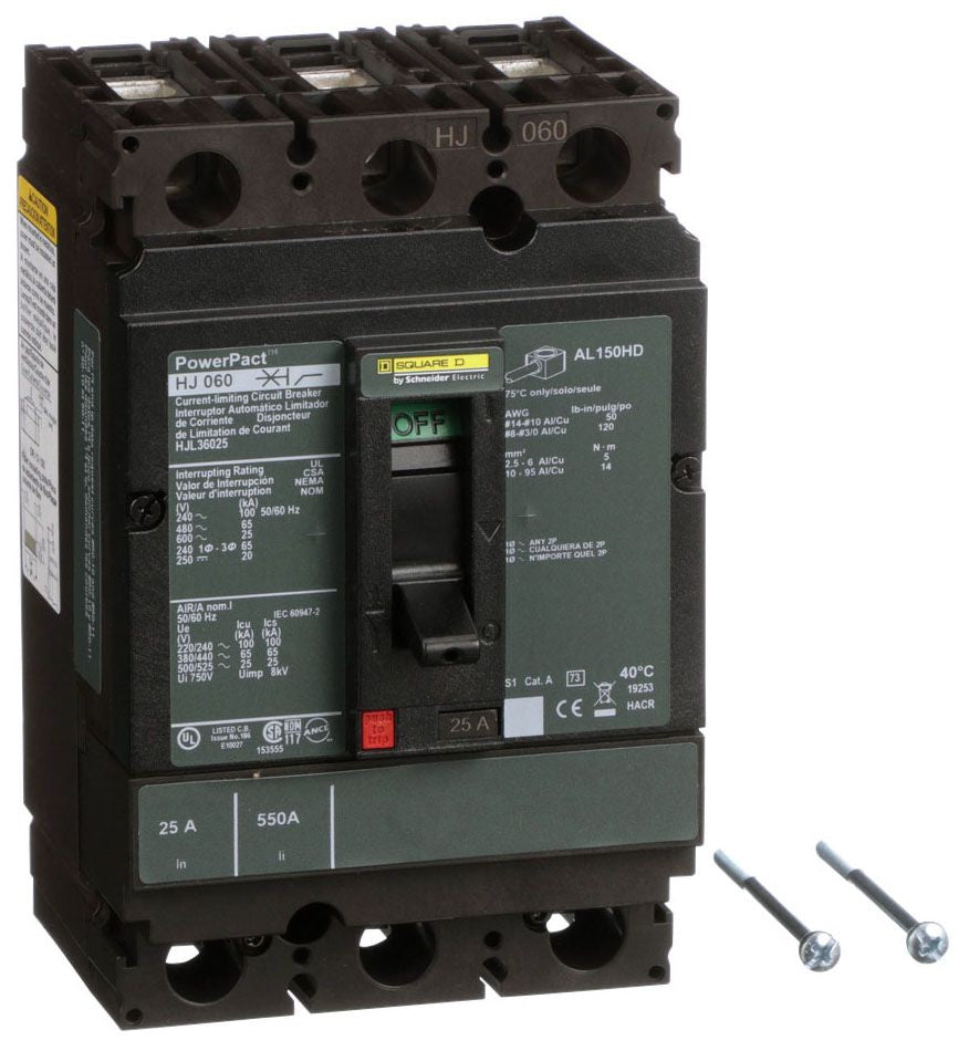 HJL36025 - Square D/ Schneider Electric Feed-Thru 25 Amp 3 Pole Circuit Breaker - Essential Electric Supply
