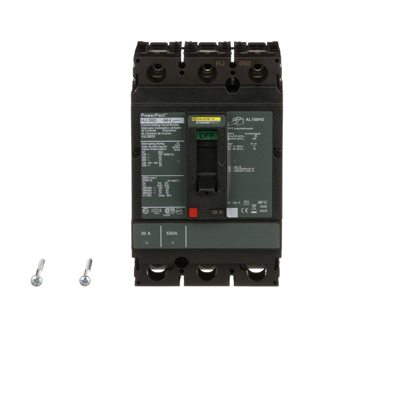 Square D HJL36030 Circuit Breaker | 600V 30A 3P 65kA@480V Feed-Thru Powerpact