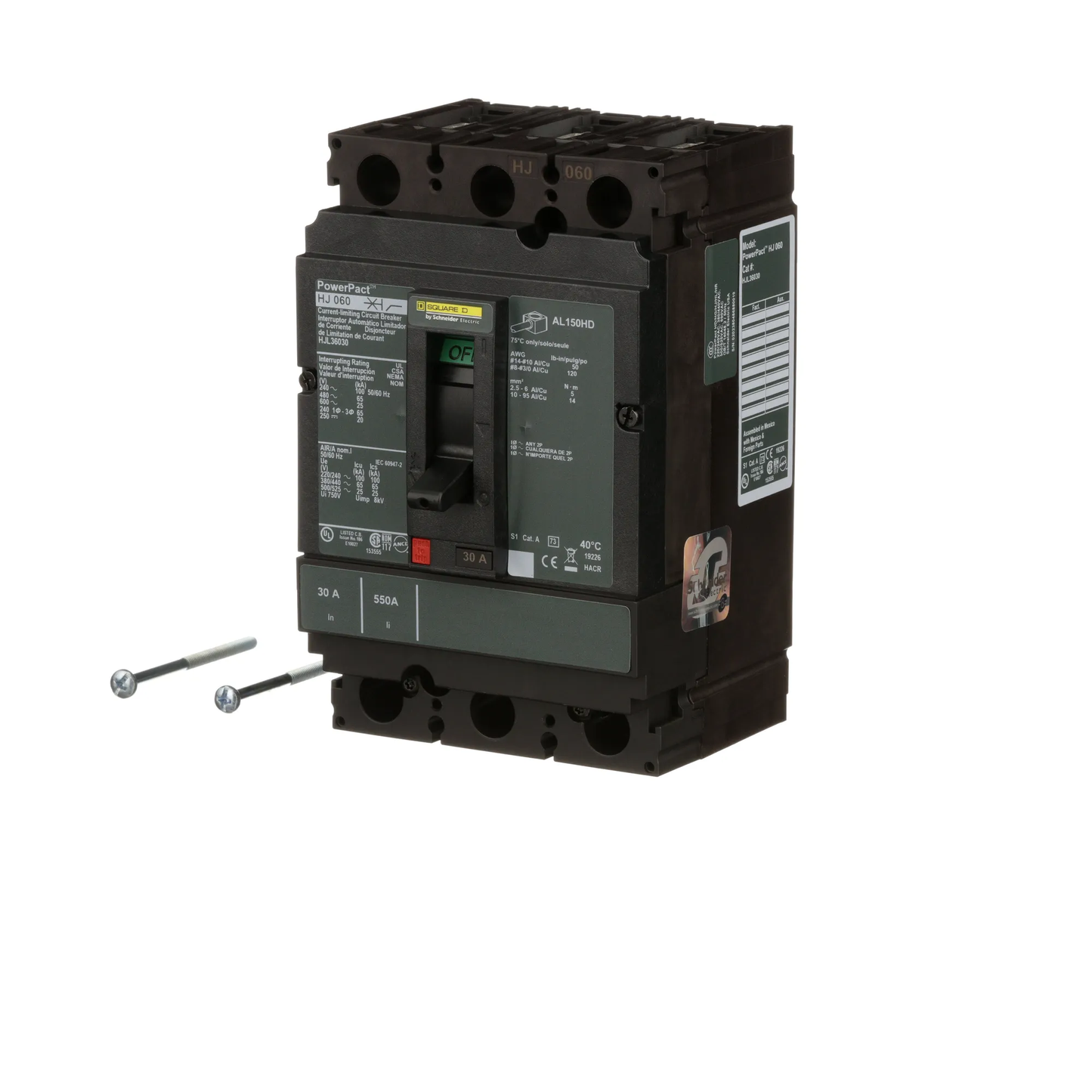 Square D HJL36030 Circuit Breaker | 600V 30A 3P 65kA@480V Feed-Thru Powerpact