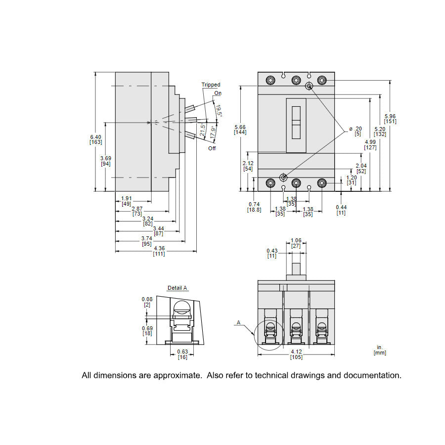 Square D HJL36030 Circuit Breaker | 600V 30A 3P 65kA@480V Feed-Thru Powerpact