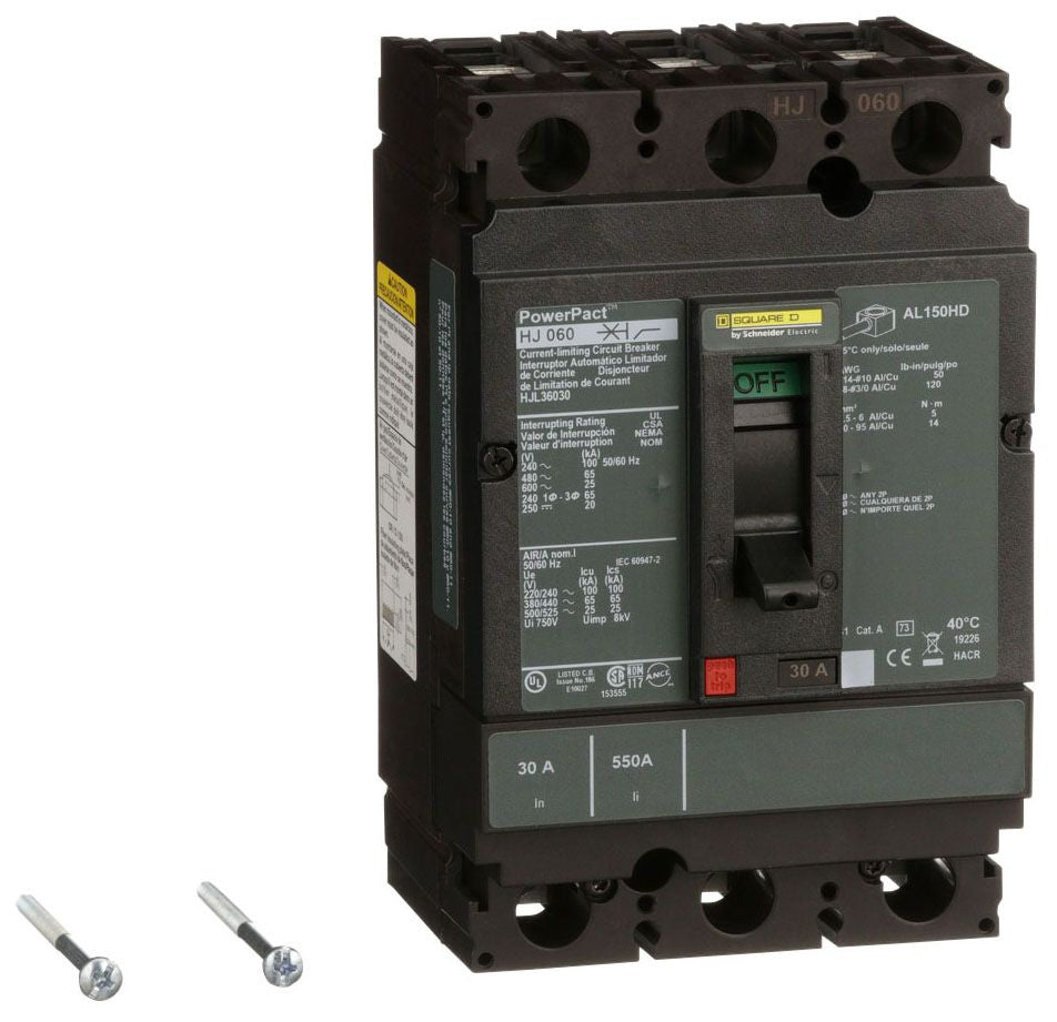 HJL36030 - Square D/ Schneider Electric Feed-Thru 30 Amp 3 Pole Circuit Breaker - Essential Electric Supply