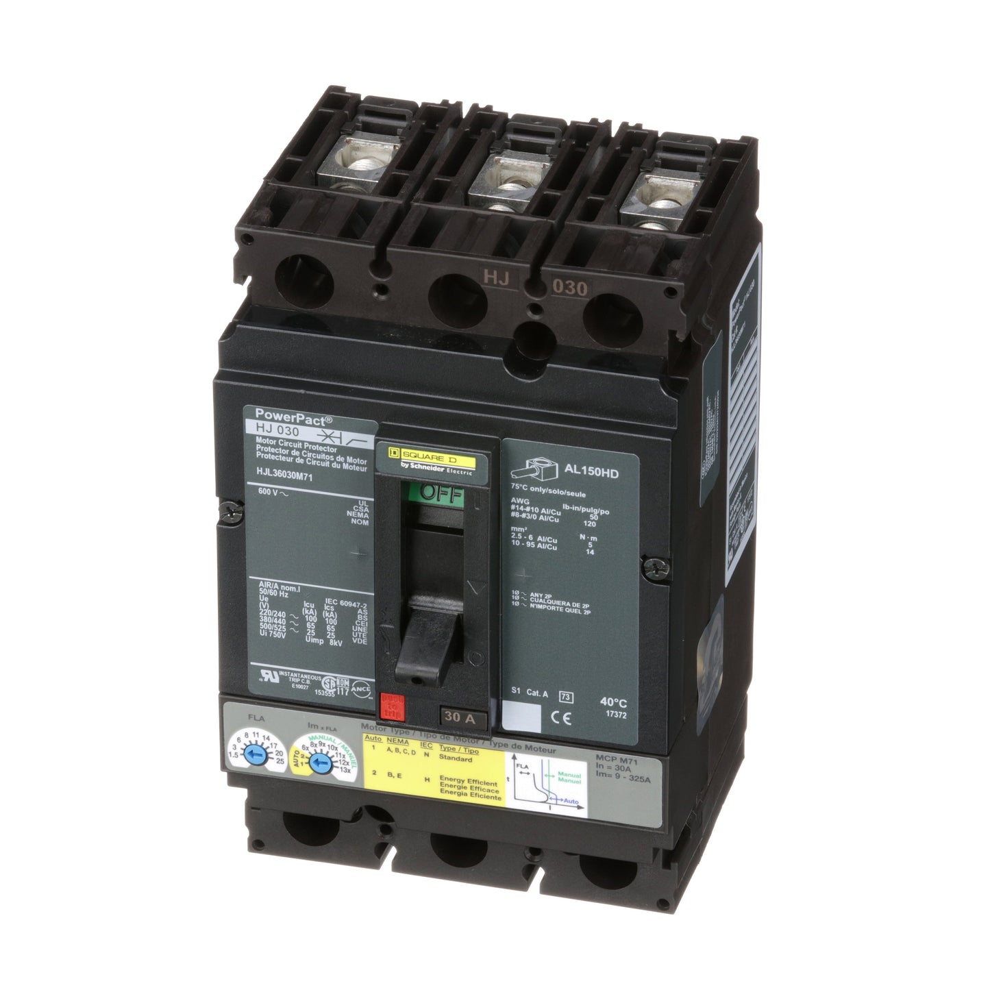 Square D HJL36030M71 Circuit Breaker | 600V 30A 3P 65kA@480V Feed-Thru Powerpact