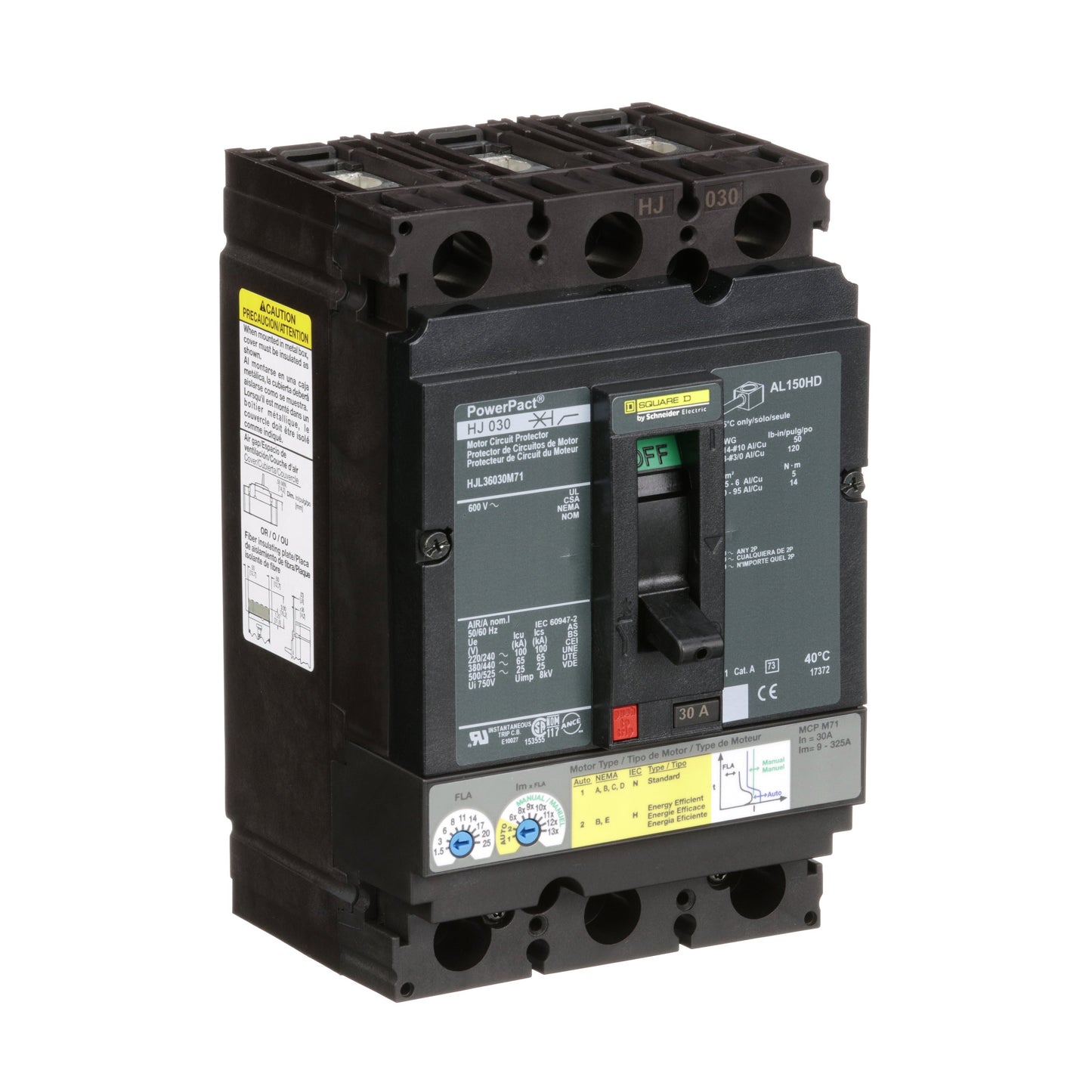 Square D HJL36030M71 Circuit Breaker | 600V 30A 3P 65kA@480V Feed-Thru Powerpact