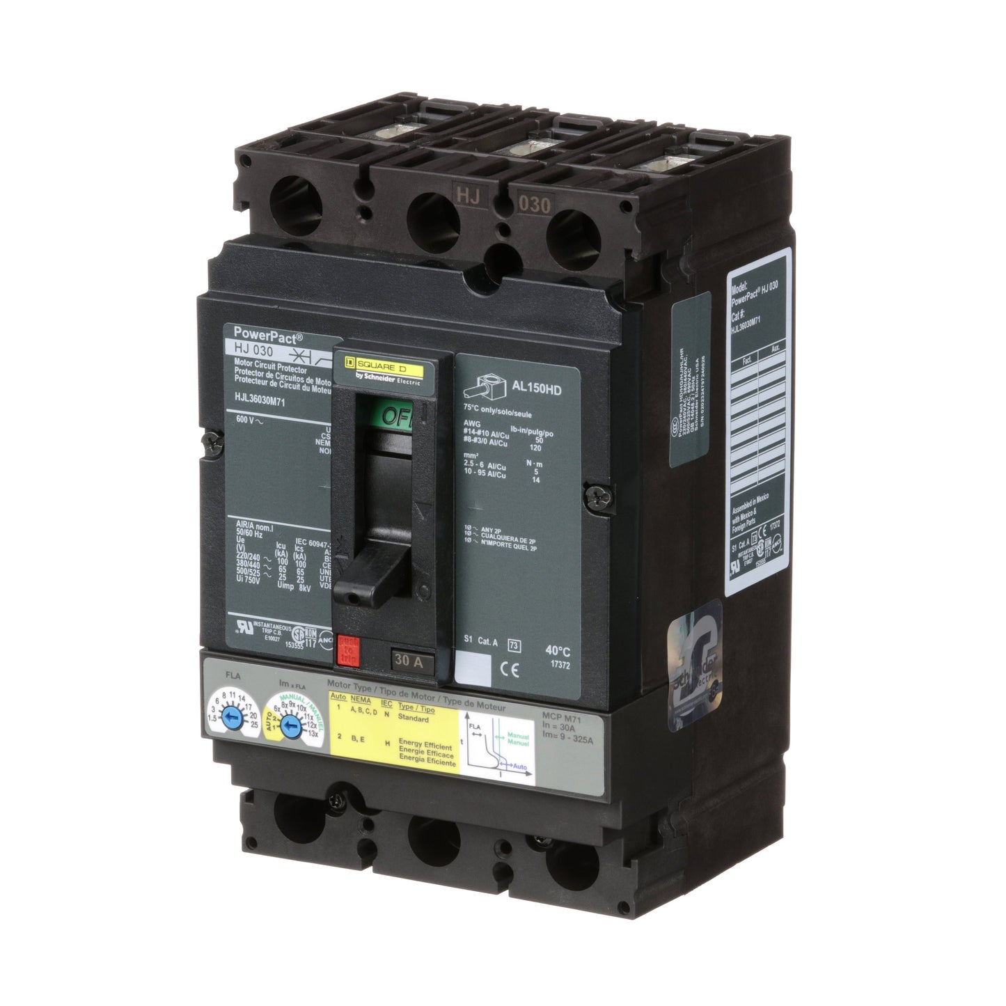 Square D HJL36030M71 Circuit Breaker | 600V 30A 3P 65kA@480V Feed-Thru Powerpact