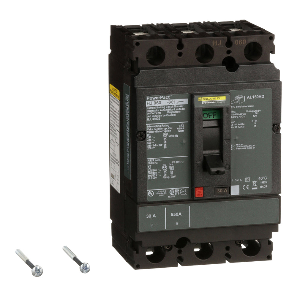 Square D HJL36030 Circuit Breaker | 600V 30A 3P 65kA@480V Feed-Thru Powerpact