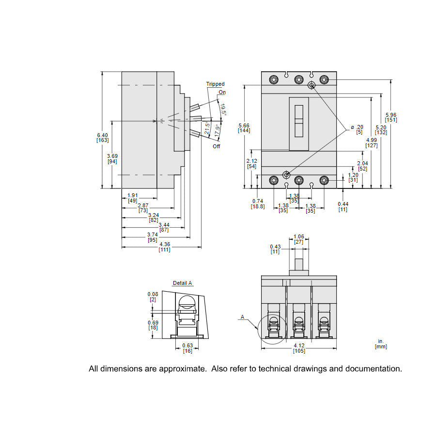 Square D HJL36040 Circuit Breaker | 600V 40A 3P 65kA@480V Feed-Thru Powerpact