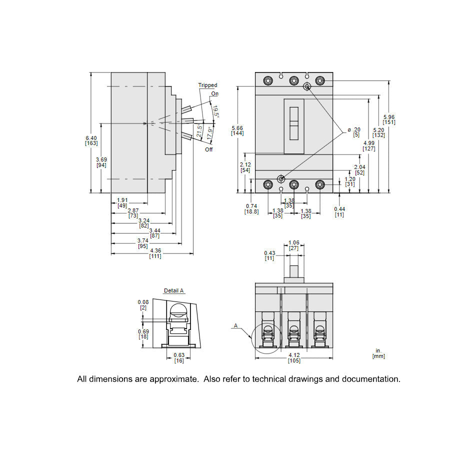 Square D HJL36045 Circuit Breaker | 600V 45A 3P 65kA@480V Feed-Thru Powerpact