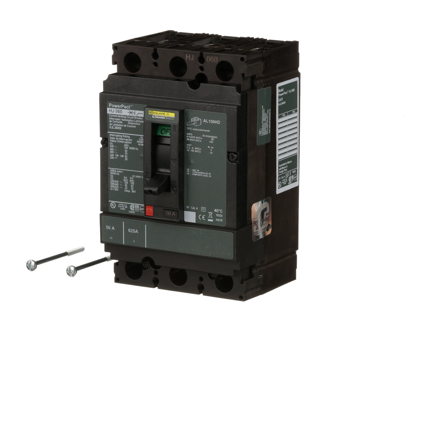 Square D HJL36050 Circuit Breaker | 600V 50A 3P 65kA@480V Feed-Thru Powerpact