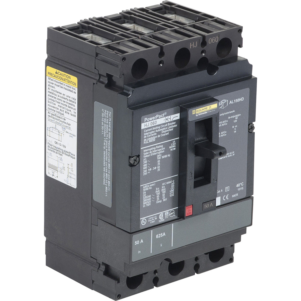 Square D HJL36050 Circuit Breaker | 600V 50A 3P 65kA@480V Feed-Thru Powerpact