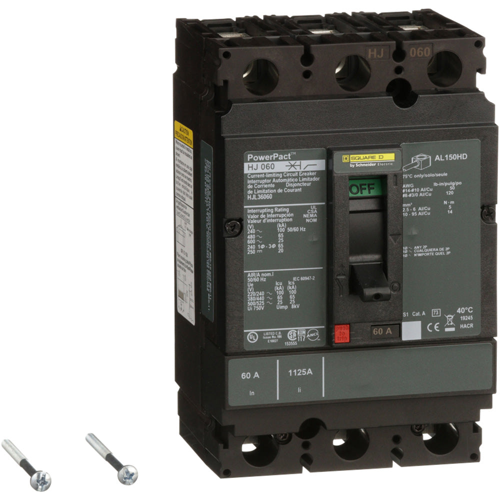 Square D HJL36060 Circuit Breaker | 600V 60A 3P 65kA@480V Feed-Thru Powerpact
