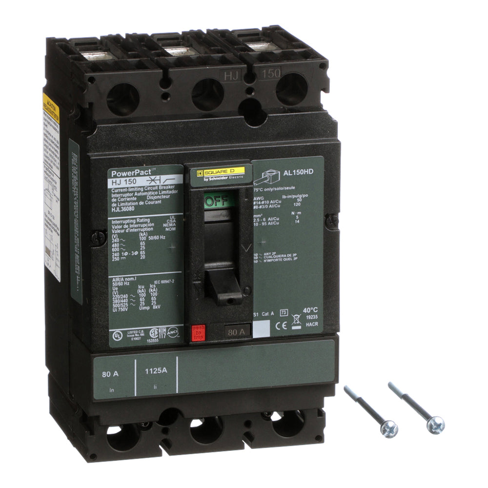 Square D HJL36080 Circuit Breaker | 600V 80A 3P 65kA@480V Feed-Thru Powerpact