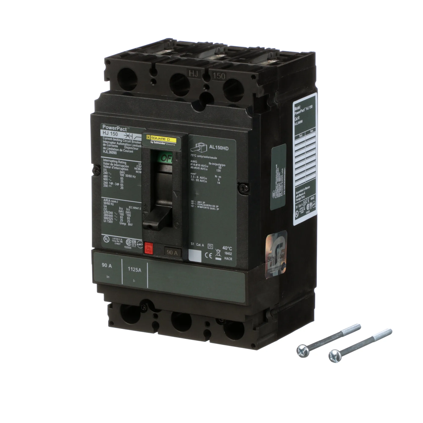 Square D HJL36090 Circuit Breaker | 600V 90A 3P 65kA@480V Feed-Thru Powerpact