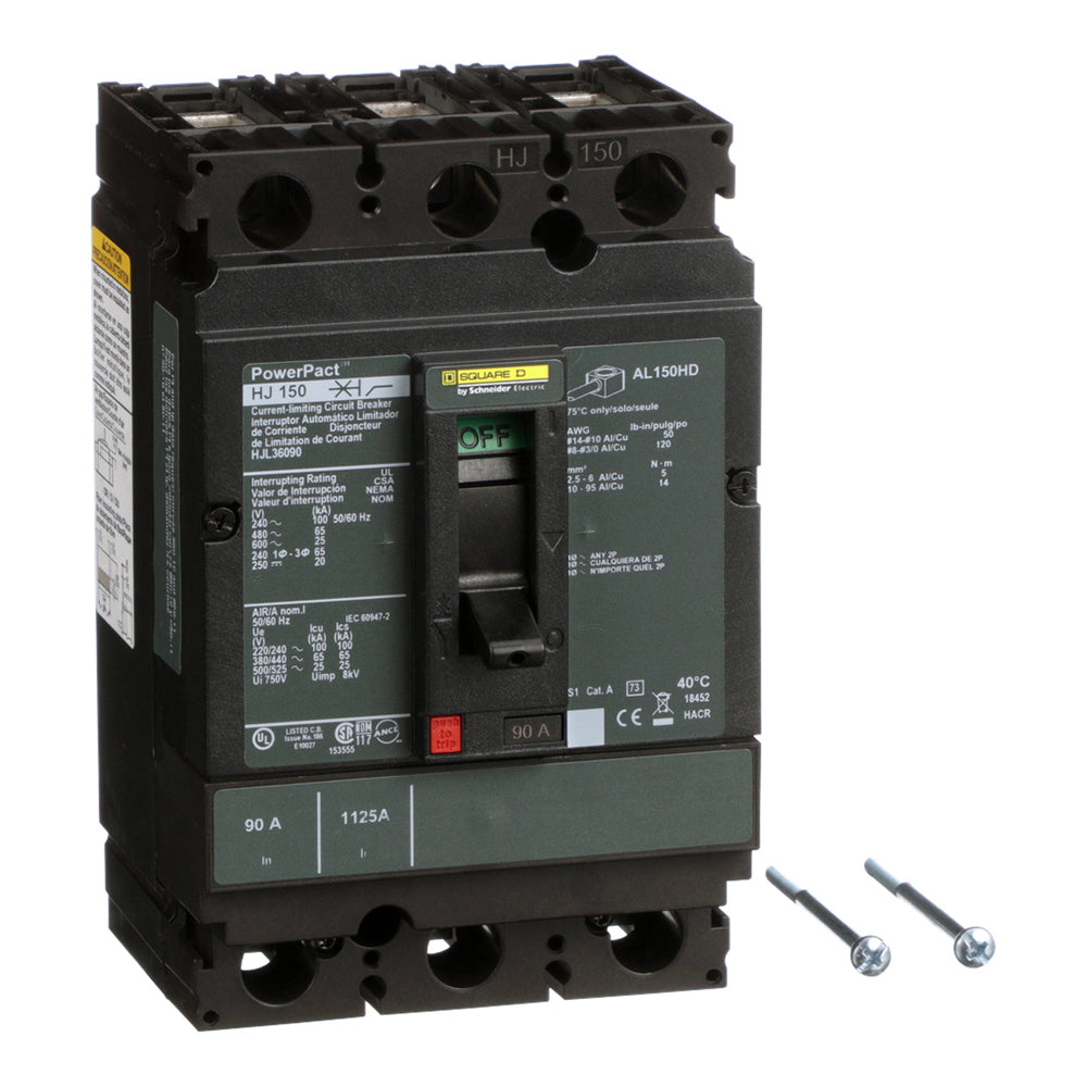 Square D HJL36090 Circuit Breaker | 600V 90A 3P 65kA@480V Feed-Thru Powerpact