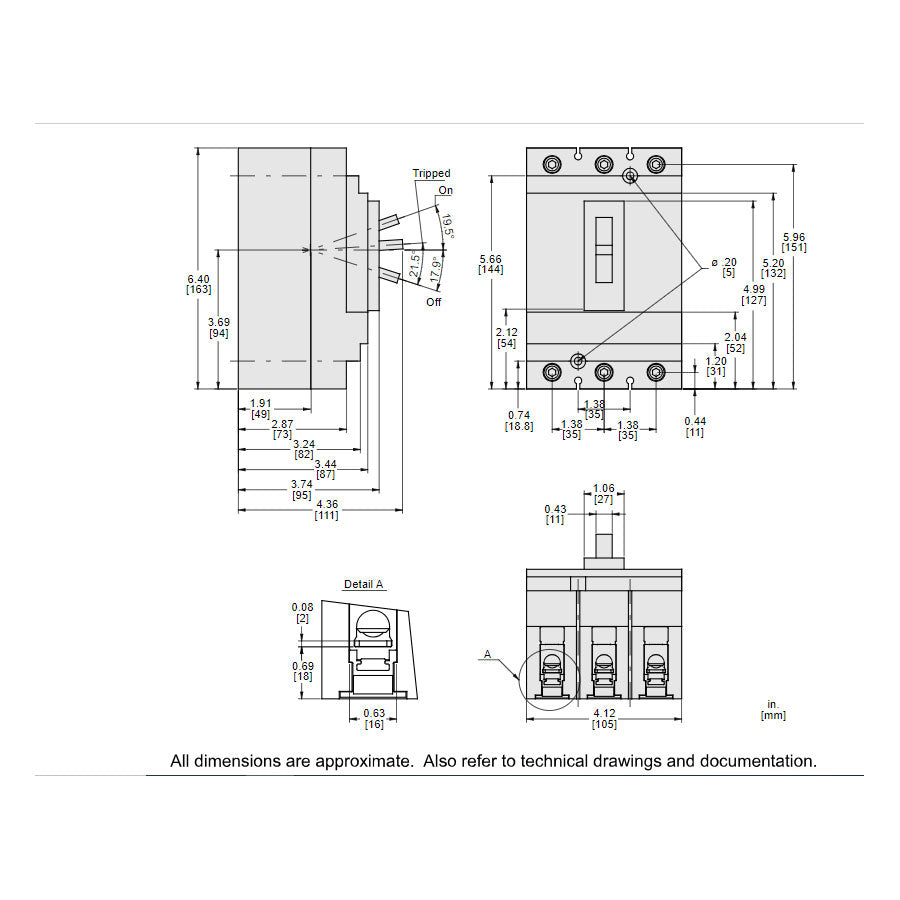 Square D HJL36100 Circuit Breaker | 600V 100A 3P 65kA@480V Feed-Thru Powerpact