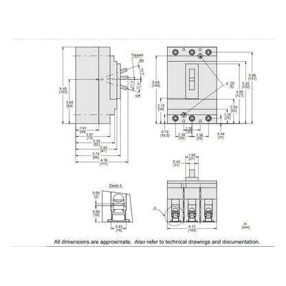 Square D HJL36100 Circuit Breaker | 600V 100A 3P 65kA@480V Feed-Thru Powerpact