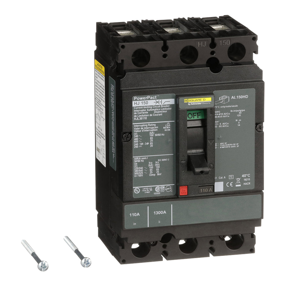 Square D HJL36110 Circuit Breaker | 600V 110A 3P 65kA@480V Feed-Thru Powerpact