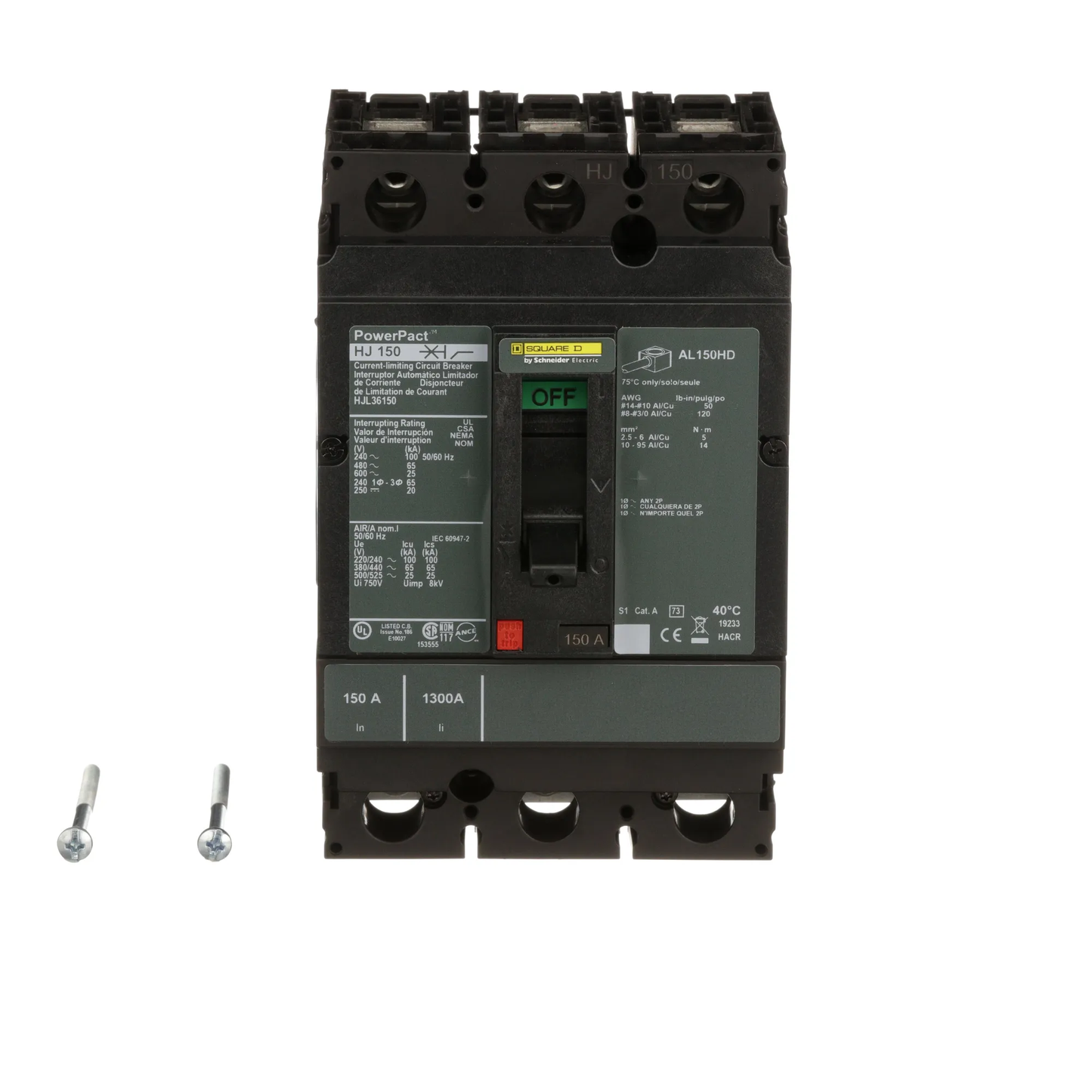 Square D HJL36150 Circuit Breaker | 600V 150A 3P 65kA@480V Feed-Thru Powerpact