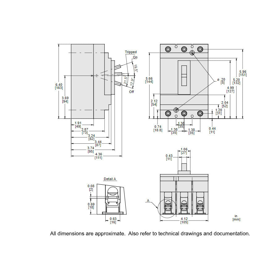 Square D HJL36150 Circuit Breaker | 600V 150A 3P 65kA@480V Feed-Thru Powerpact