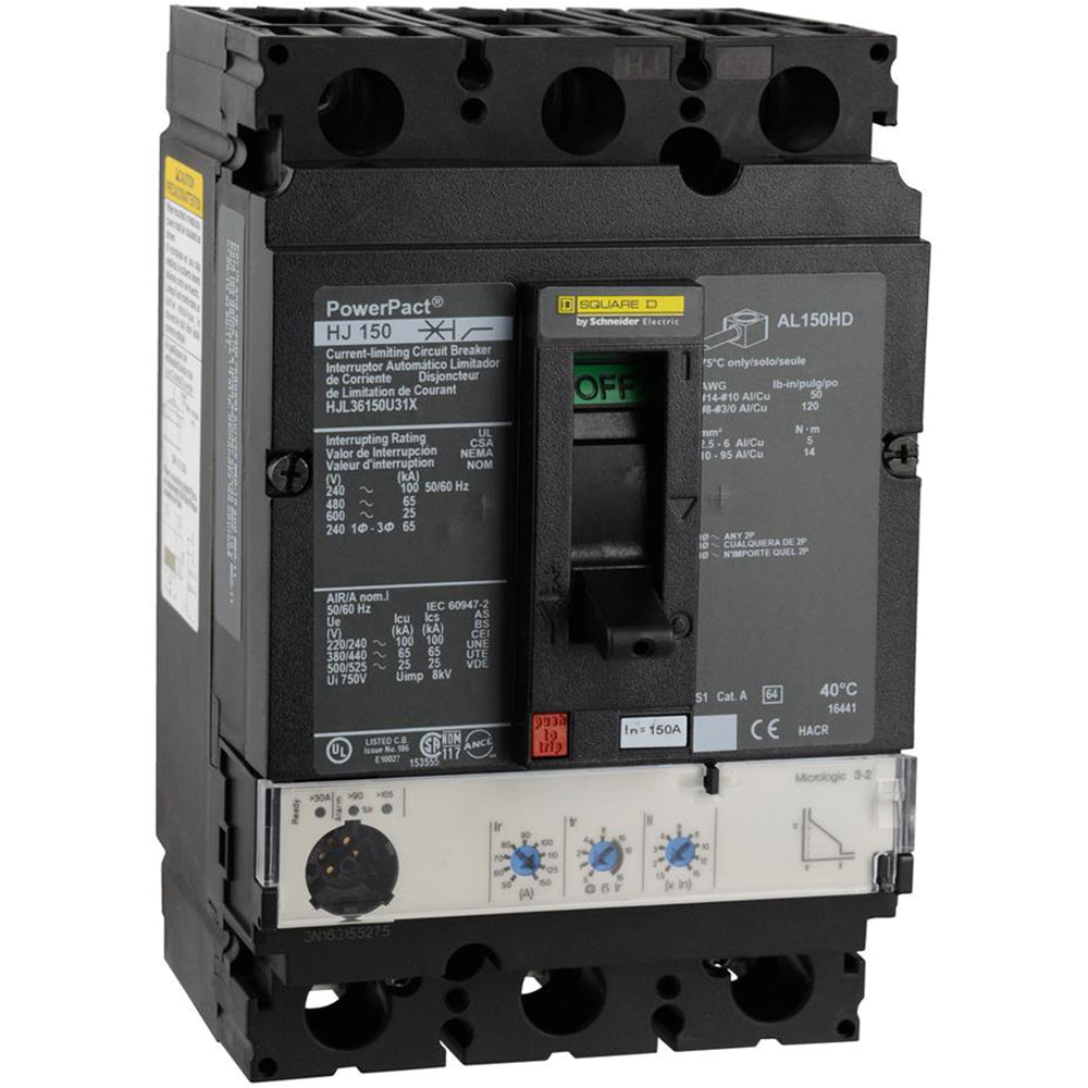 Square D HJL36150U31X Circuit Breaker | 600V 150A 3P 65kA@480V Feed-Thru Powerpact