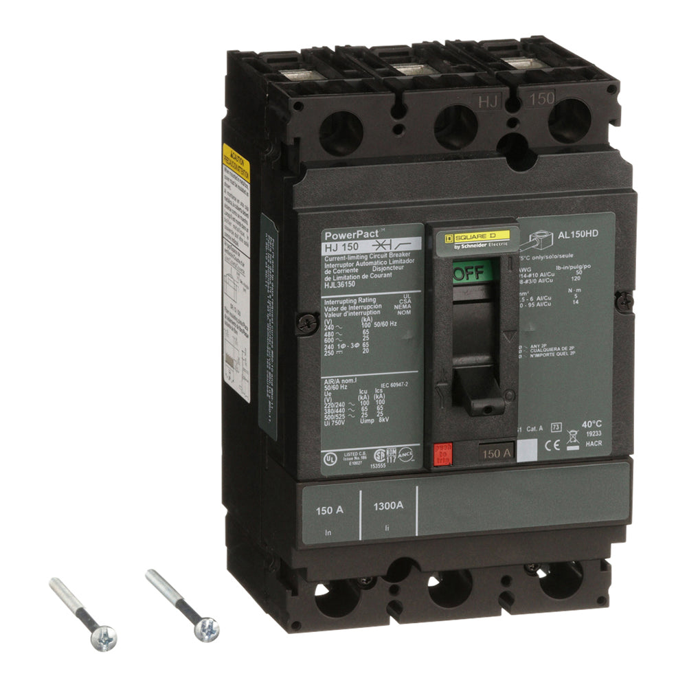Square D HJL36150 Circuit Breaker | 600V 150A 3P 65kA@480V Feed-Thru Powerpact