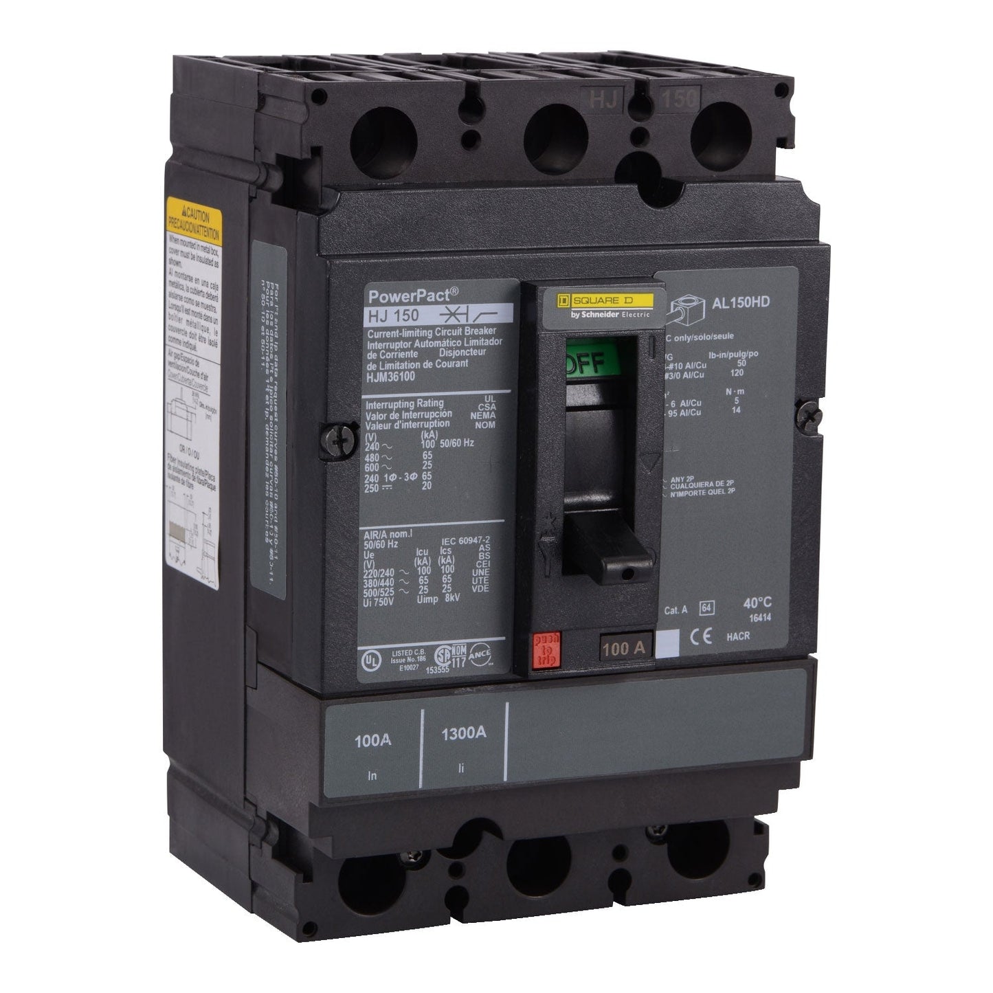 Square D HJM36100 Circuit Breaker | 600V 100A 3P 65kA@480V Bolt-On Powerpact