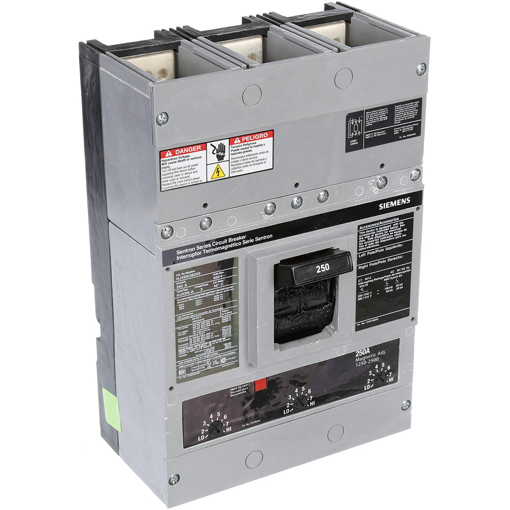 Siemens HJXD63B250 Molded Case Circuit Breaker | 600V 250A 3P 65kA@480V Bolt-On Sentron Series