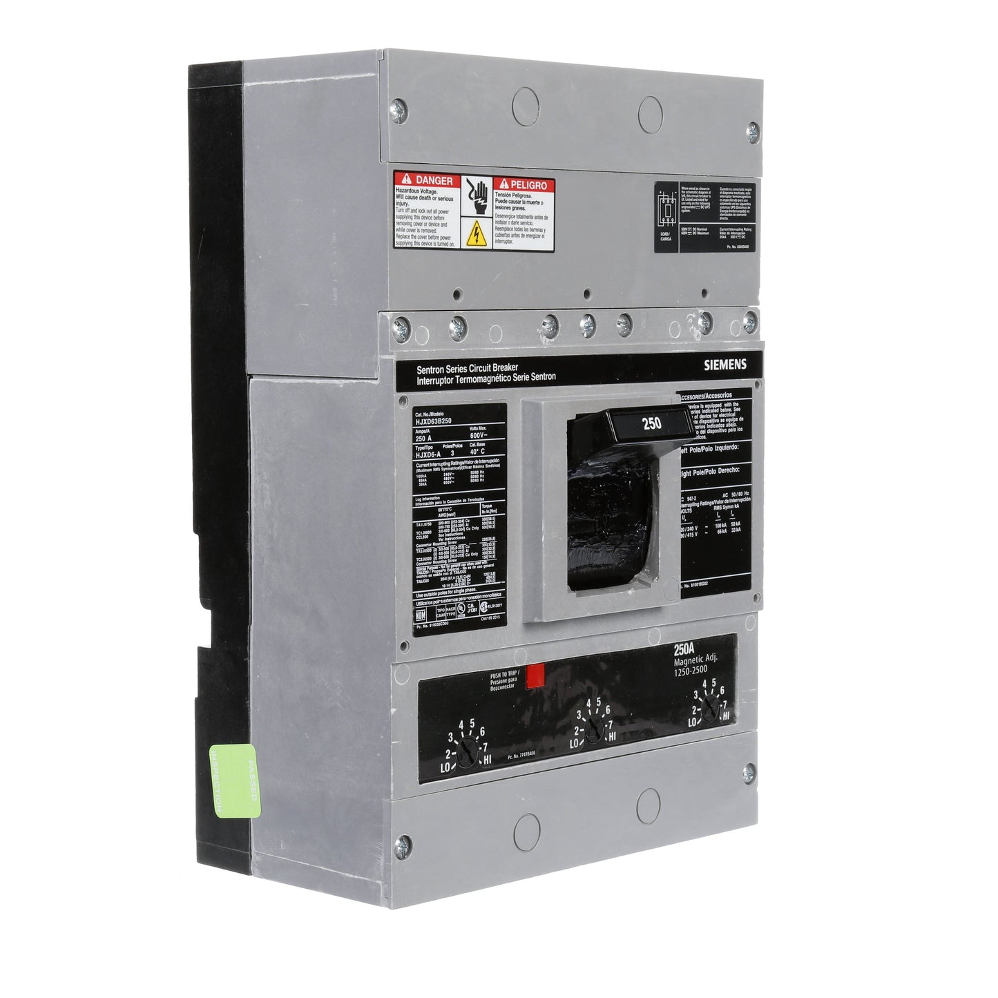 Siemens HJXD63B250 Molded Case Circuit Breaker | 600V 250A 3P 65kA@480V Bolt-On Sentron Series