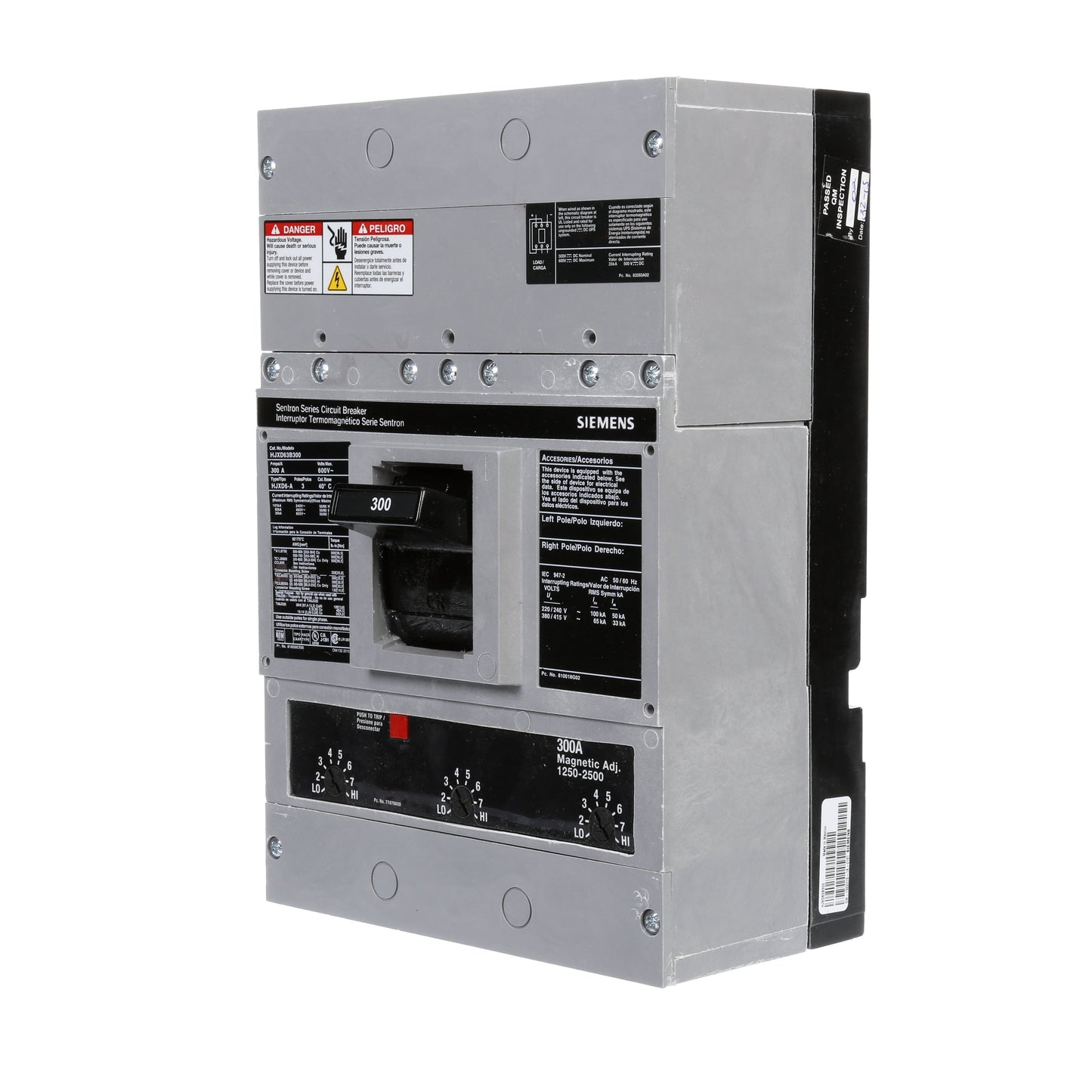 Siemens HJXD63B300 Circuit Breaker | 600V 300A 3P 65kA@480V Bolt-On Sentron Series