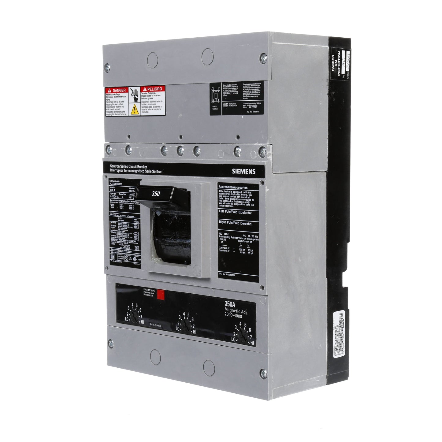 Siemens HJXD63B350 Molded Case Circuit Breaker | 600V 350A 3P 65kA@480V Bolt-On Sentron Series