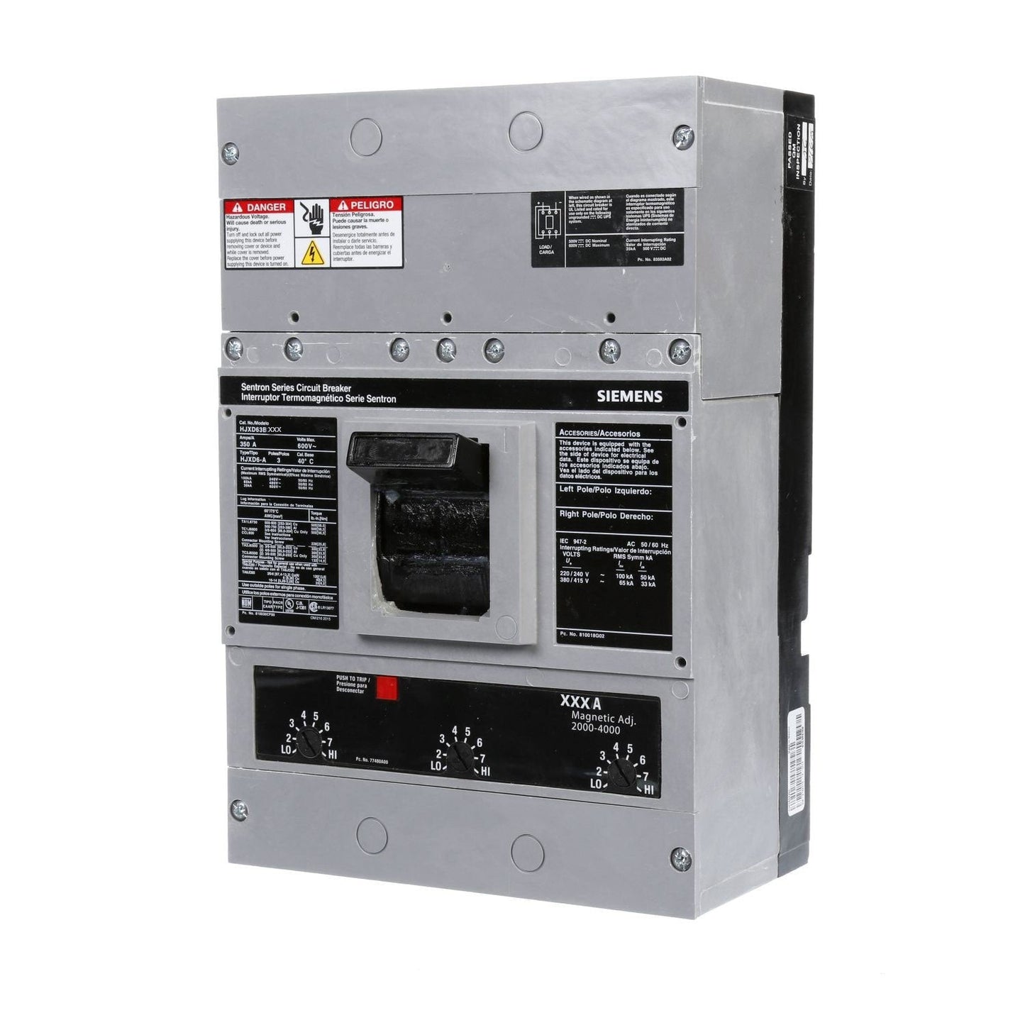 Siemens HJXD63B225L Circuit Breaker | 600V 225A 3P 65kA@480V Feed-Thru Sentron Series