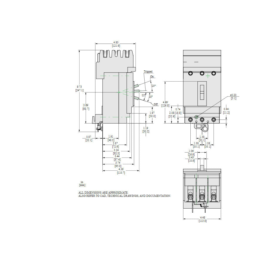 Square D HLA36020 Circuit Breaker | 600V 20A 3P 100kA@480V I-Line Plug-In Powerpact HLA