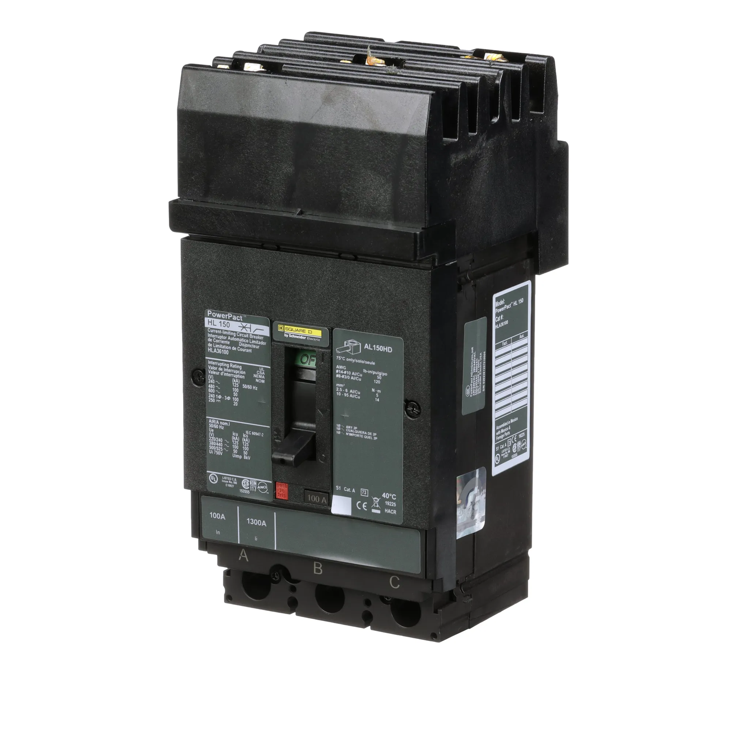 Square D HLA36080 Circuit Breaker | 600V 80A 3P 100kA@480V I-Line Style Plug-In Powerpact