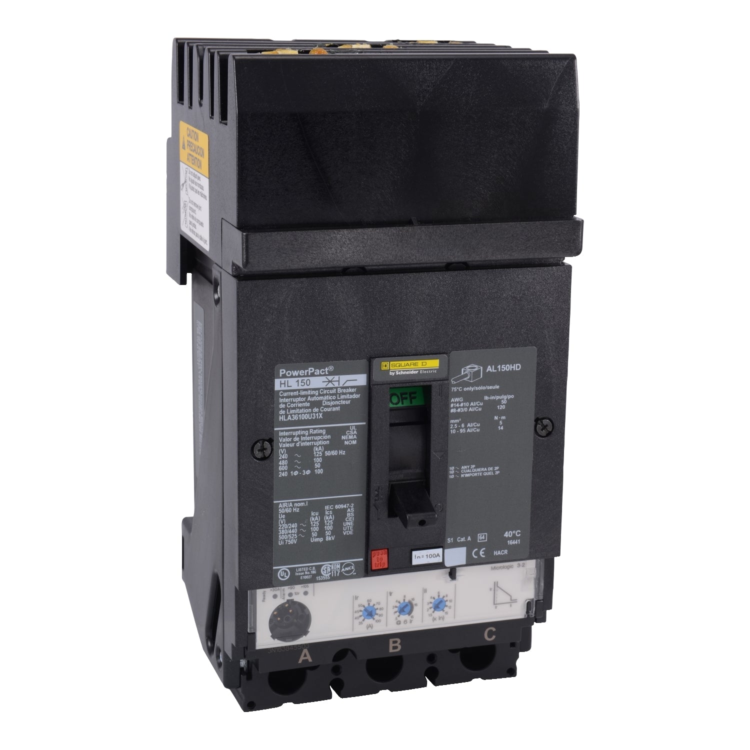HLA36100U31X - Schneider Electric I-Line Style Plug-In 600V 100A 3 pole circuit breaker 100kA@480V - Essential Electric Supply