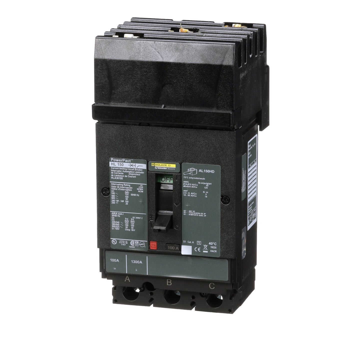 Square D HLA36100 Circuit Breaker | 600V 100A 3P 100kA@480V I-Line Plug-In Powerpact
