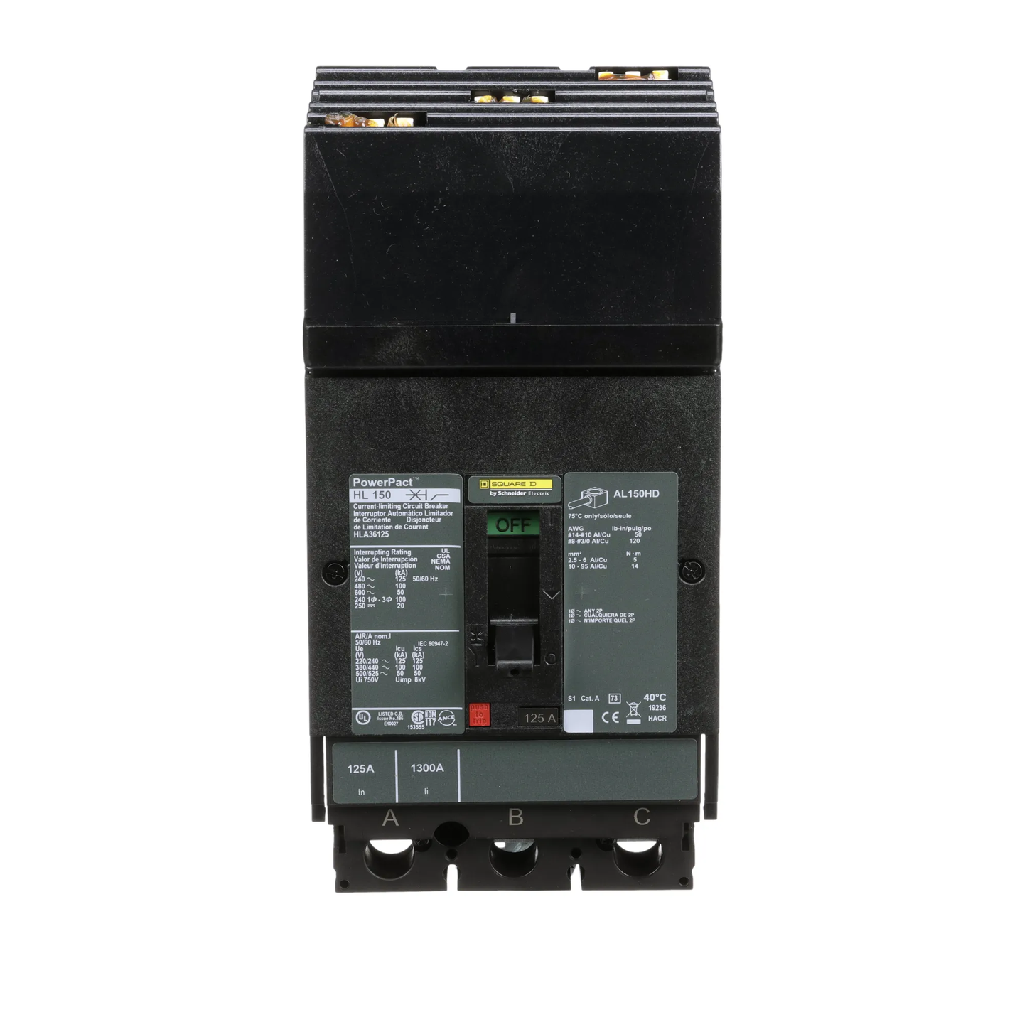 Square D HLA36125 Circuit Breaker | 600V 125A 3P 100kA@480V I-Line Plug-In Powerpact HLA