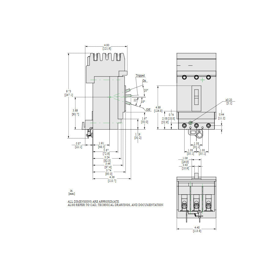 Square D HLA36125 Circuit Breaker | 600V 125A 3P 100kA@480V I-Line Plug-In Powerpact HLA