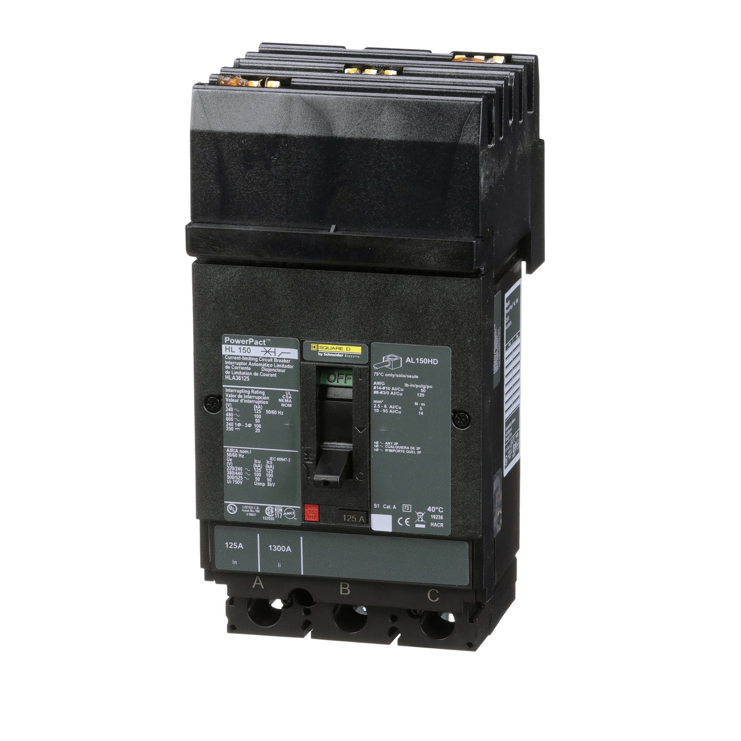 Square D HLA36125 Circuit Breaker | 600V 125A 3P 100kA@480V I-Line Plug-In Powerpact HLA