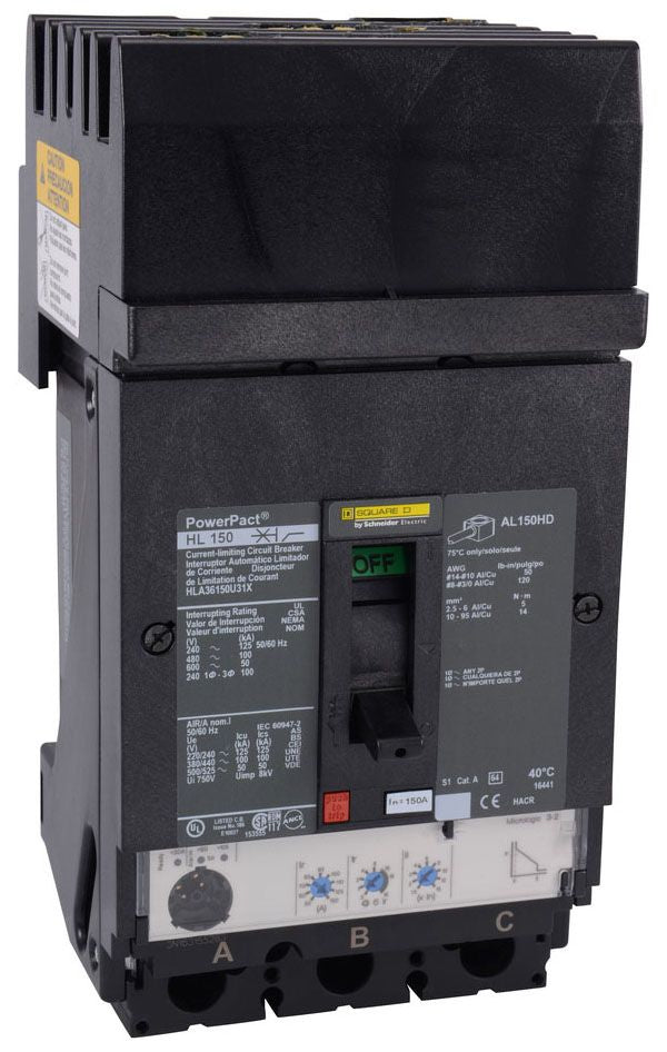 HLA36150U31X - Square D I-Line Style Plug-In 150 Amp 3 Pole Circuit Breaker - Essential Electric Supply