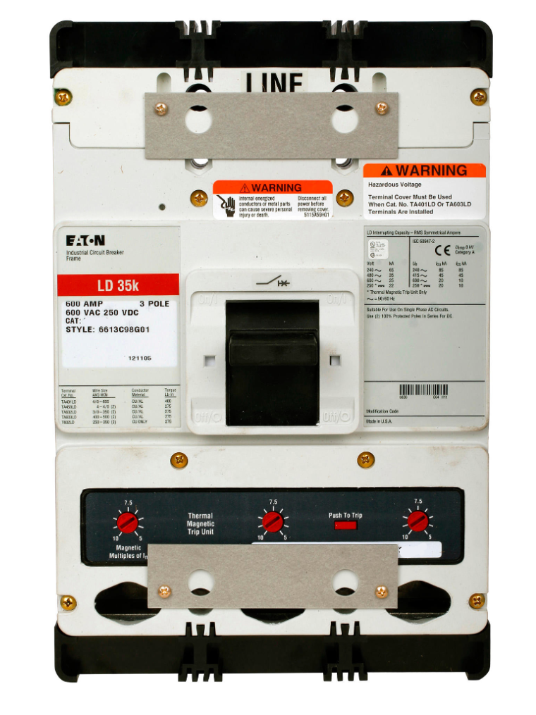 Cutler Hammer HLDB3600W Circuit Breaker | 600V 600A 3P 65kA@480V Bolt-On Series C