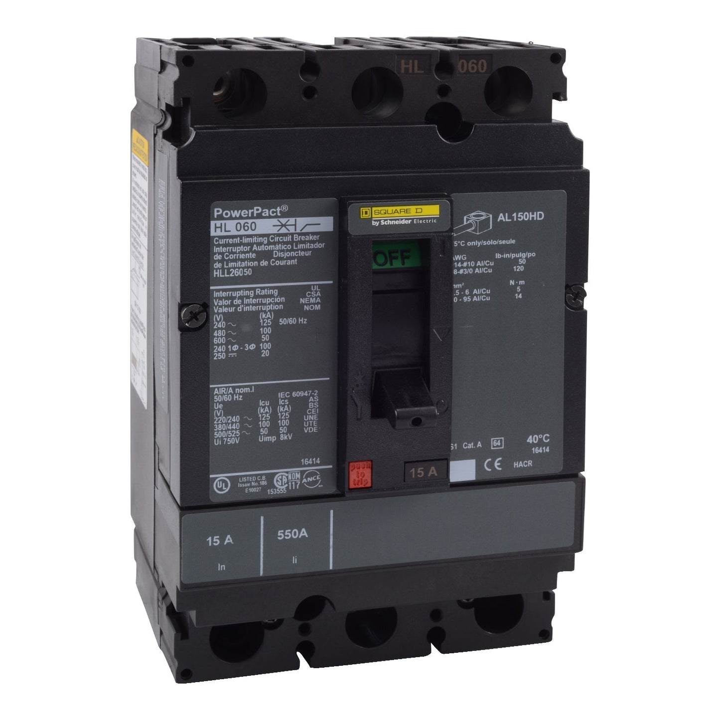 Square D HLL26050 Circuit Breaker | 600V 50A 2P 100kA@480V Feed-Thru Powerpact HLL