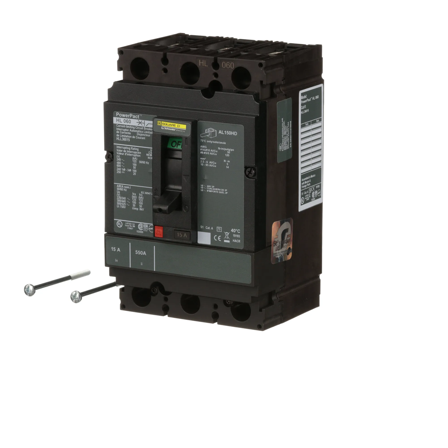 Square D HLL36015 Circuit Breaker | 600V 15A 3P 100kA@480V Feed-Thru Powerpact HLL