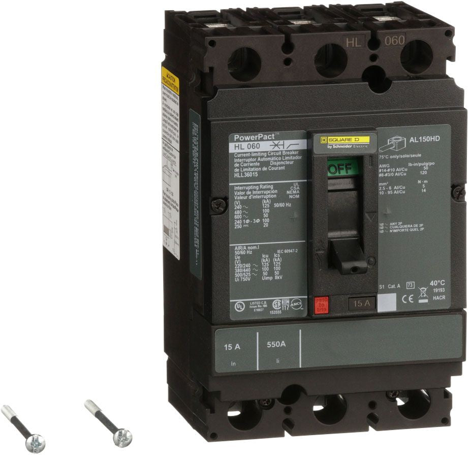HLL36015 - Square D/ Schneider Electric Feed-Thru 15 Amp 3 Pole Circuit Breaker - Essential Electric Supply