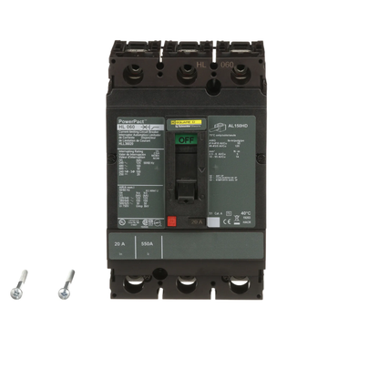 Square D HLL36020 Circuit Breaker | 600V 20A 3P 100kA@480V Feed-Thru Powerpact HLL