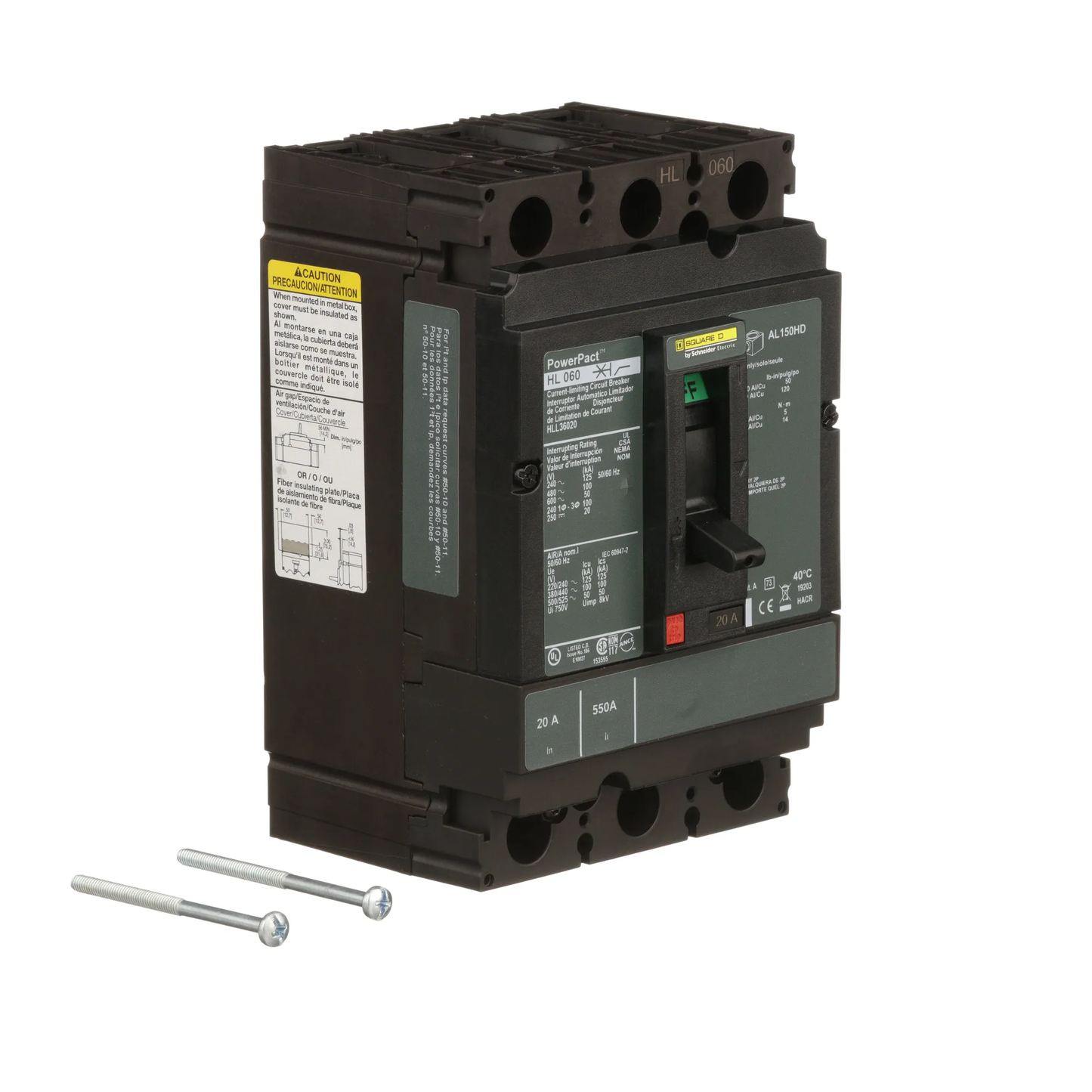 Square D HLL36020 Circuit Breaker | 600V 20A 3P 100kA@480V Feed-Thru Powerpact HLL