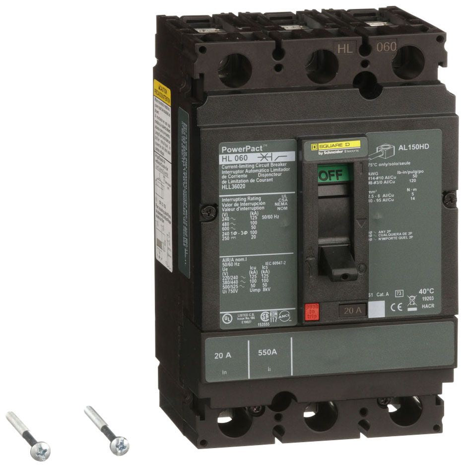 HLL36020 - Square D/ Schneider Electric Feed-Thru 20 Amp 3 Pole Circuit Breaker - Essential Electric Supply