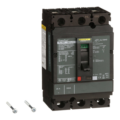 Square D HLL36025 Circuit Breaker | 600V 25A 3P 100kA@480V Feed-Thru Powerpact HLL