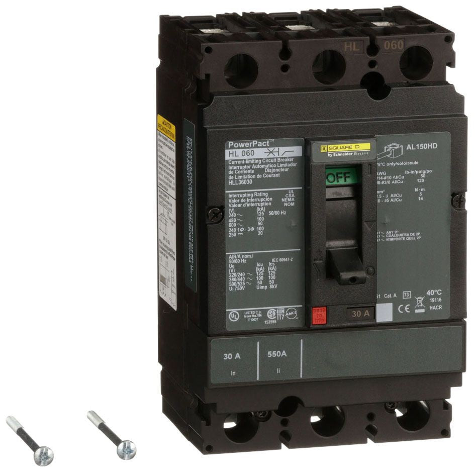 HLL36030 - Square D/ Schneider Electric Feed-Thru 30 Amp 3 Pole Circuit Breaker - Essential Electric Supply
