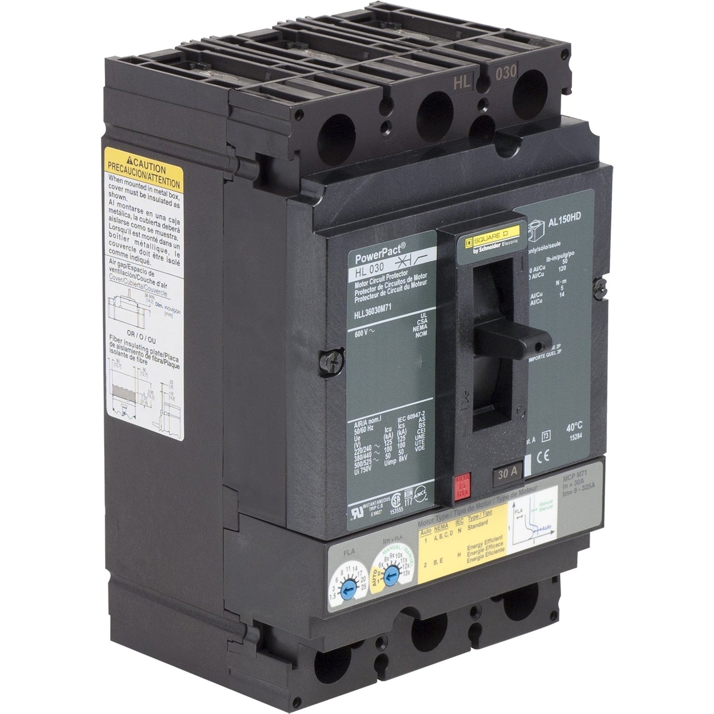 Square D HLL36030M71 Circuit Breaker | 600V 30A 3P 100kA@480V Feed-Thru Powerpact HLL