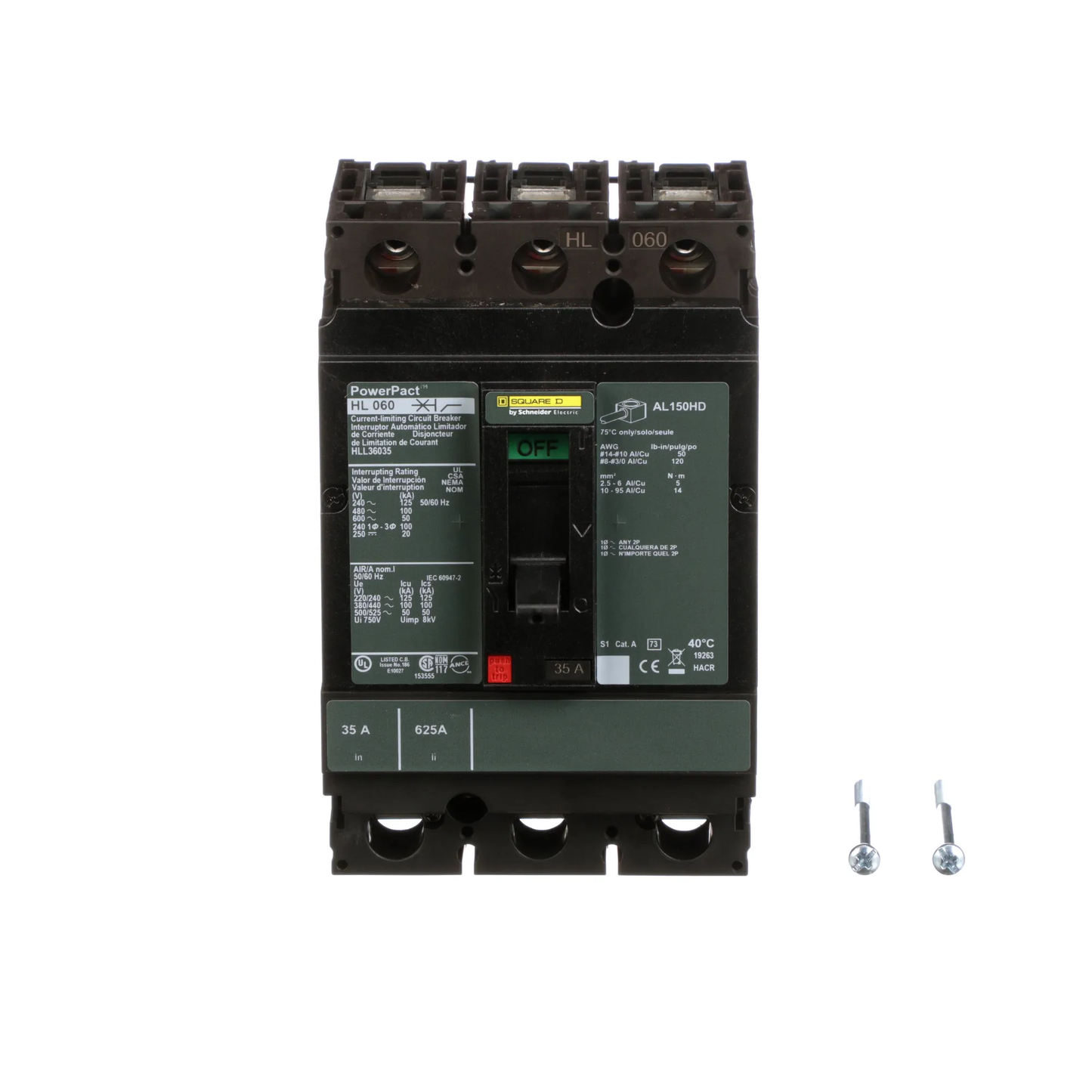 Square D HLL36035 Circuit Breaker | 600V 35A 3P 100kA@480V Feed-Thru Powerpact HLL